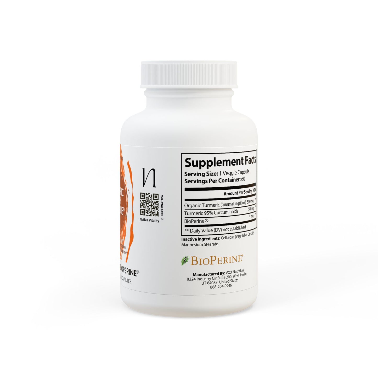 Turmeric with BioPerine® (Black Pepper Fruit Extract) Supplement (60 Capsules)