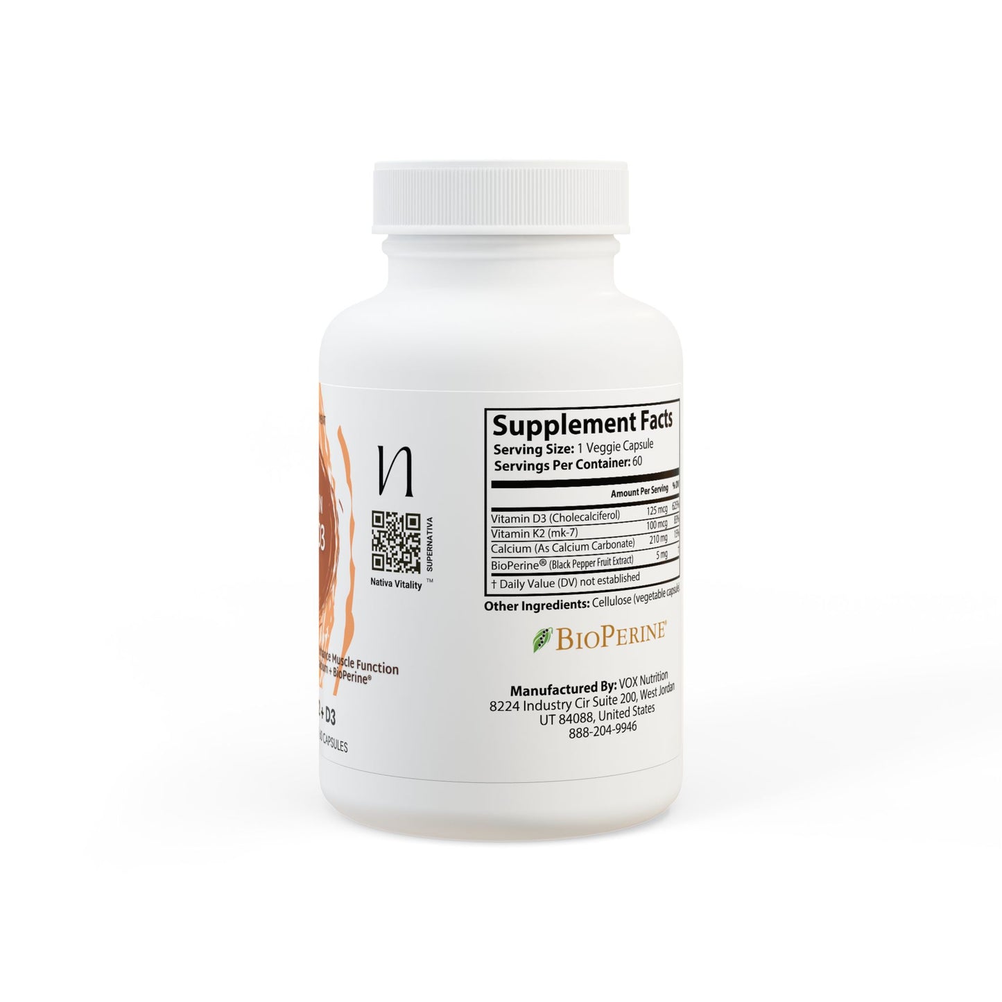 Vitamin K2 + D3 Supplement (60 Capsules)